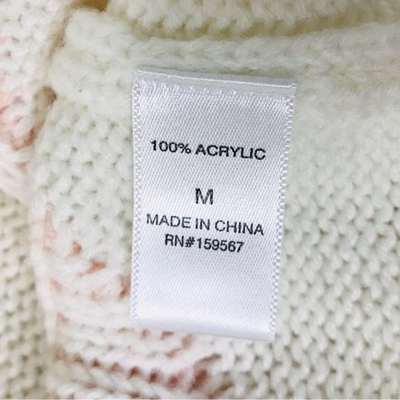 Oversized Soft Knit Chewed Hem Pink Stars V Neck Sweater - Picture 9 of 9